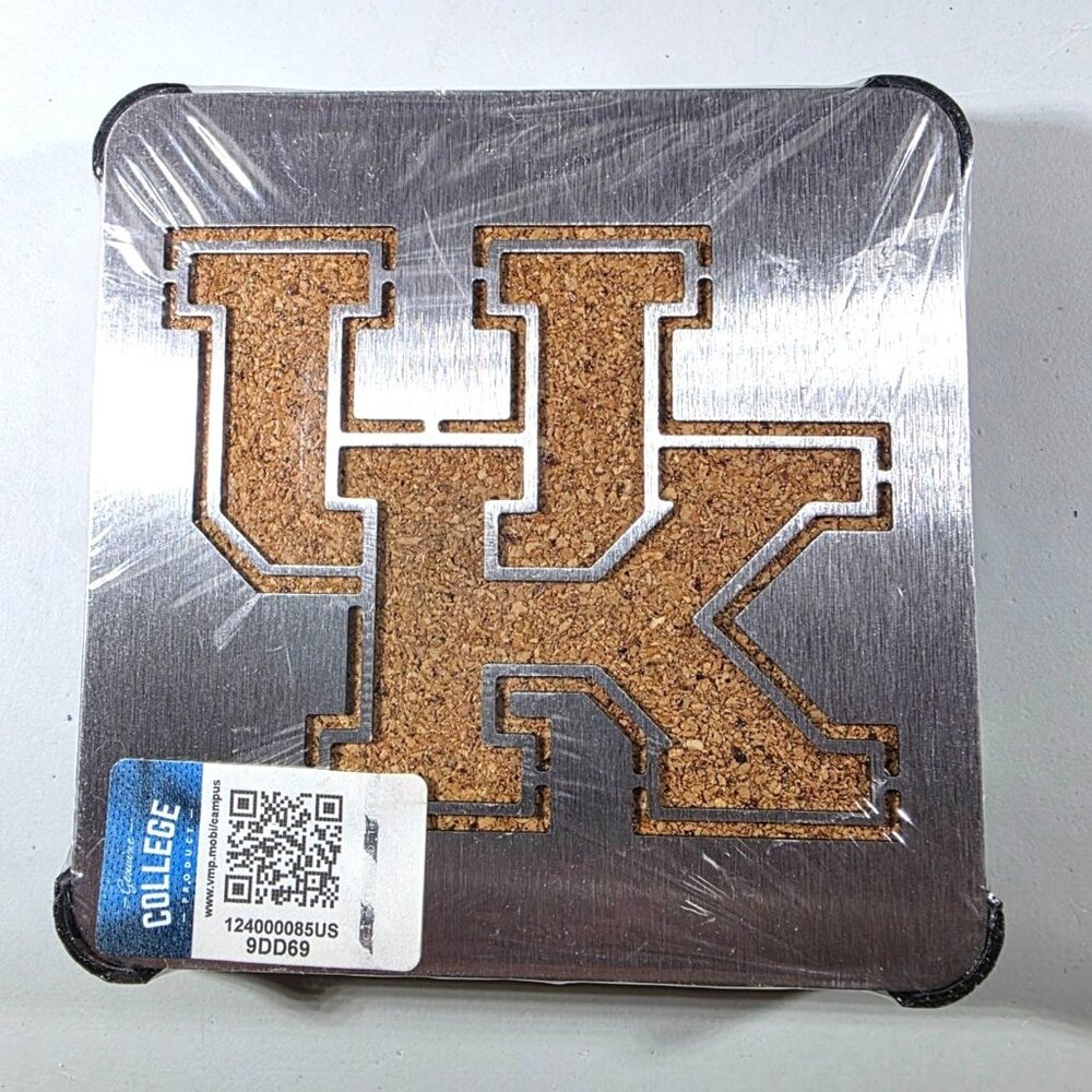 Set Of 4 University Of Kentucky coasters Wildcats Stainless Steel Cork